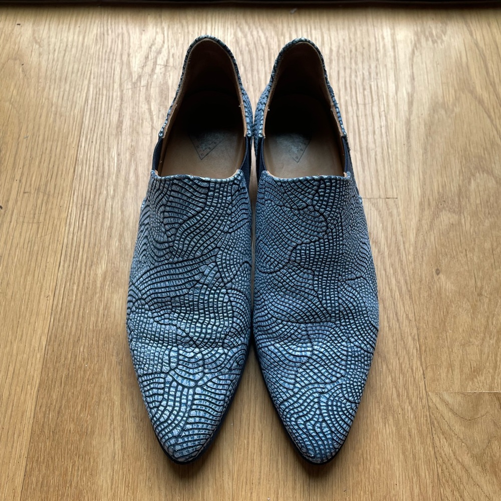 John Fluevog Blue Patterned Flats